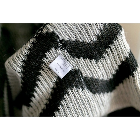 Elan Women's Knit Hooded Chevron Cardigan Sweater in Black + Beige w/ Pin SZ S - Picture 6 of 9